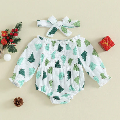 Tregren Infant Baby Girls Valentine's Day Romper Heart Print Long Sleeve Boat Neck Jumpsuits Spring Fall Bodysuits with Headband