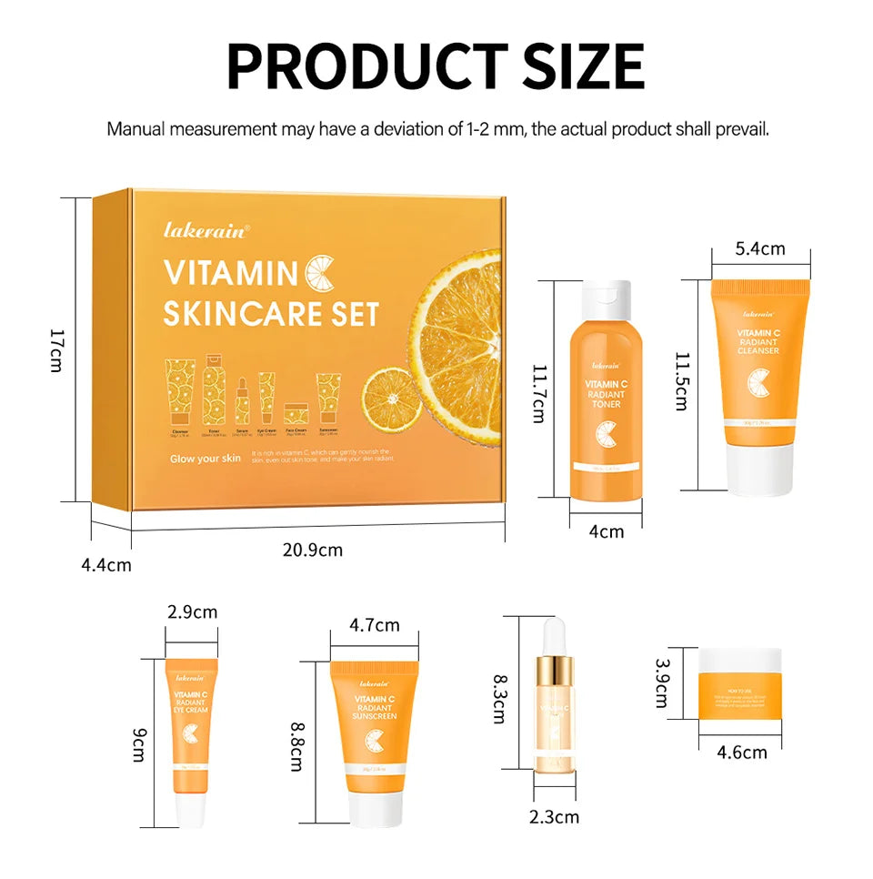 6pcs/set Vitamin C Skin Care Set Deep Cleansing Facial Cleanser Face Cream Moisturizing Anti Wrinkles Face Care Kit Gift Box