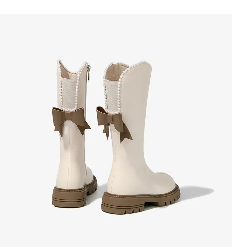 Long Boots for Girls and Children 2026 New Winter Long Leather Boots Princess Foreign Girls Plus Cashmere Shoes
