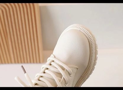 2025 Beige Girls Boots Side Zipper Simple Non-slip Casual Kids Shoes Versatile Soft Boys Britain Style Children Short Boots PU