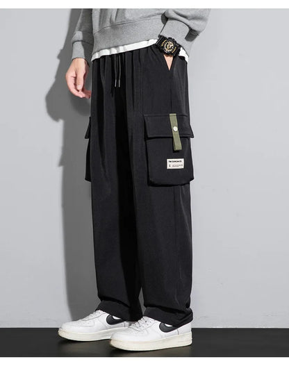 2025 Cargo Pants Men Straight Fit Wide Leg Fleece Lined Trouser Male Winter Fashion Loose Baggy Large Plus Size Warm Streetwear