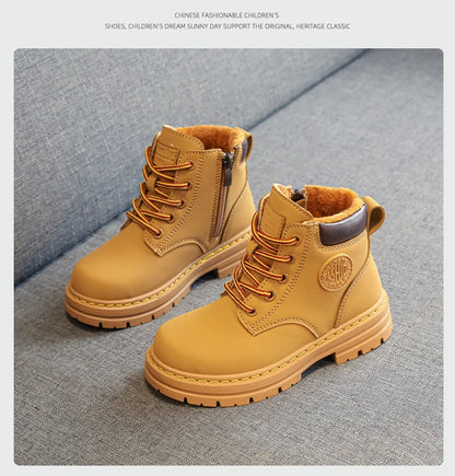 Classic Children Biker Boots Kids Tooling Boot Winter Child Plus Velvet Warm Snow Boot Anti-slip Wear-resistant Girls Boys Shoes