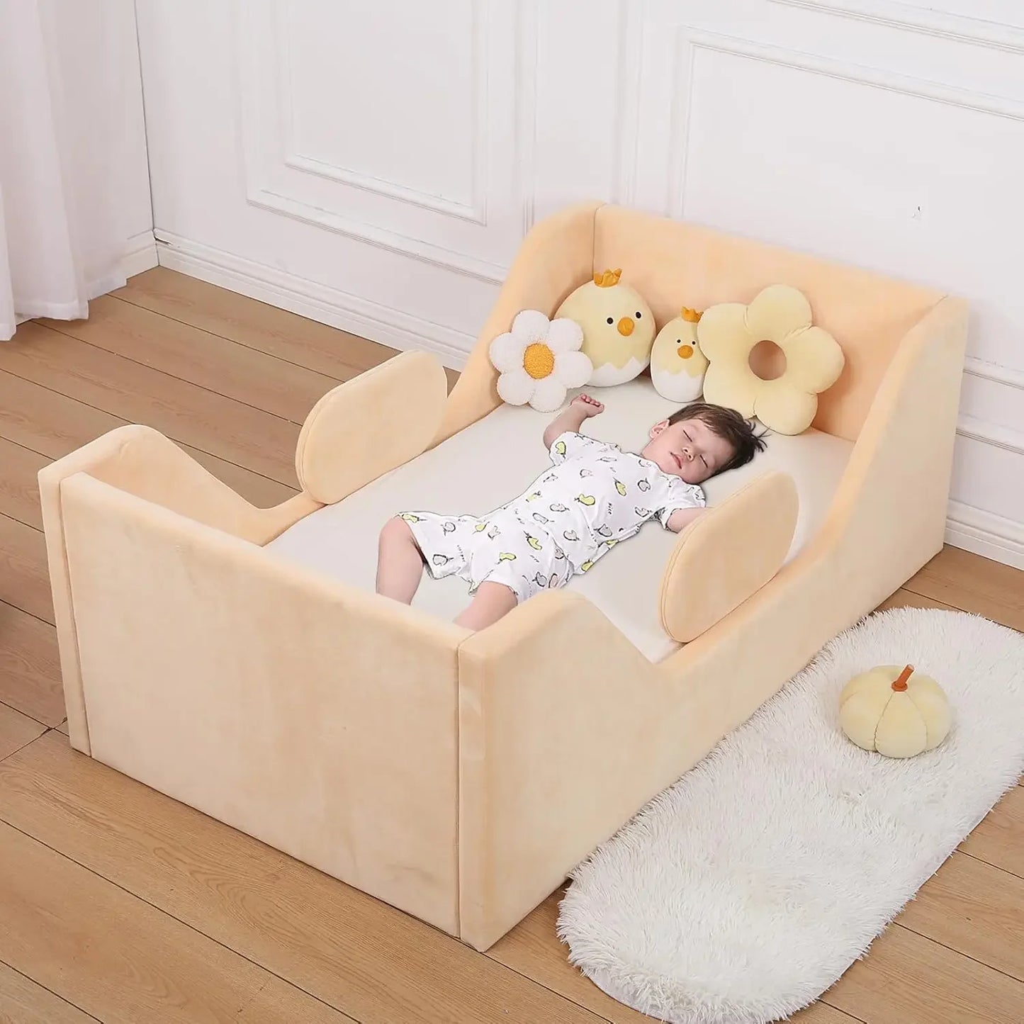 Toddler Bed, Child Bed for Kids with Extra Safety Broad, Standard Crib Size Toddler Bed, Certified Fabric Toddler Beds