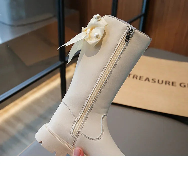 Knee Length Boots Children Shoes New 2025 Autumn Winter Fashion High Top Student Shoes Girls Princess Shoes with Bow Kids Boots