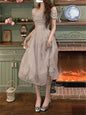 Korean Casual Midi Dress for Women 2026 New Summer Fashion Elegant Off The Shoulder Folds Ruffle Female Clothes Birthday Dress
