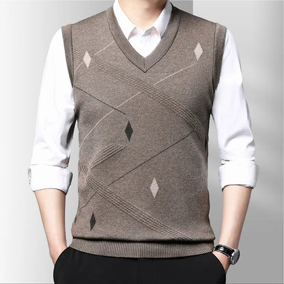 Men's Vest Knitted V-neck Young Business Sleeveless Jacquard Banquet Base Fashion Men's Vest