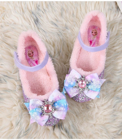Disney Girls Show Frozen Princess Elsa Shoes Winter Girls Baby Shoes Children Blue Pink Crystal Shoes Sandals Size 23-36
