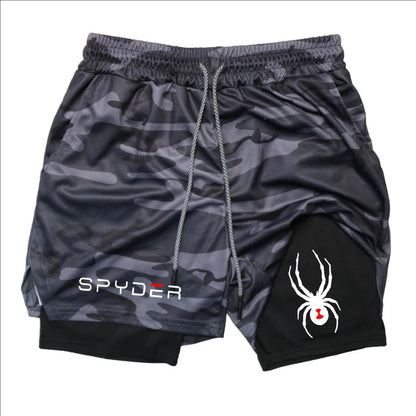 Y2K Performance Shorts Men Spider Printed GYM Casual Sports Compression Shorts Workout Running Mesh 2 In 1 Sport Short Pants