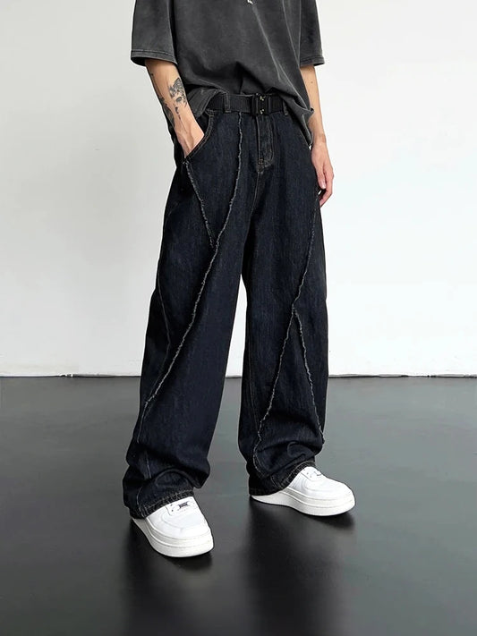 2025 Men HipHop Distressed Jeans Pants Men Ripped Patchwork Denim Pants Male Oversized Loose Casual Streetwear Wide Leg Trousers