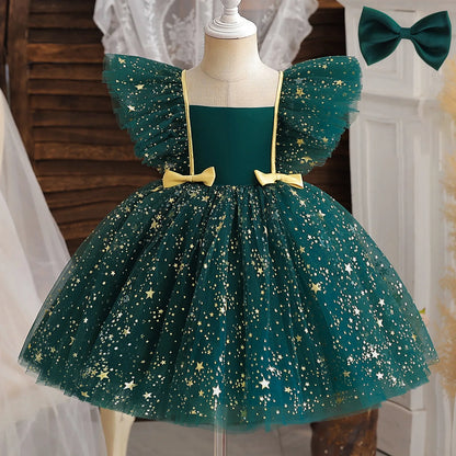Toddler Baby Girls Dress Bow Baptism Dress for Girls 1 Yrs Birthday Party Wedding Beading Dress Formal Occasion Tutu Fluffy Gown