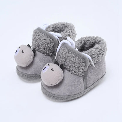 Winter Warm Newborn Baby Boy Girl Boots Cute Bear Soft Toddler Shoes First Walkers Anti-slip Booties Infant Fur Snow Boots 0-18M