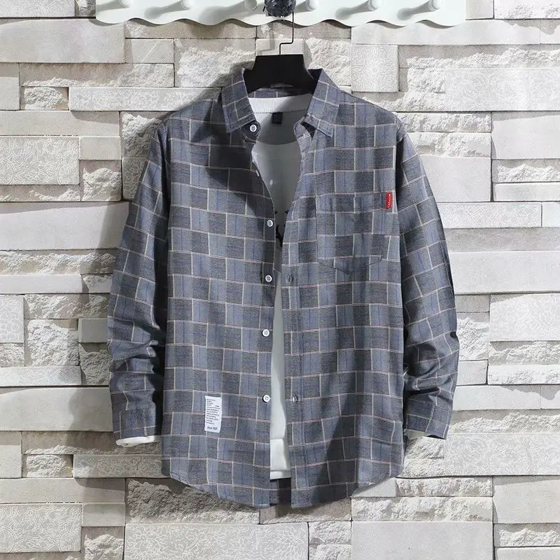 Spring New Korean Style Plaid Shirts Men's Handsome Long-sleeved Loose Casual All-matching Shirt Coats 2026 Trend Men's Clothing
