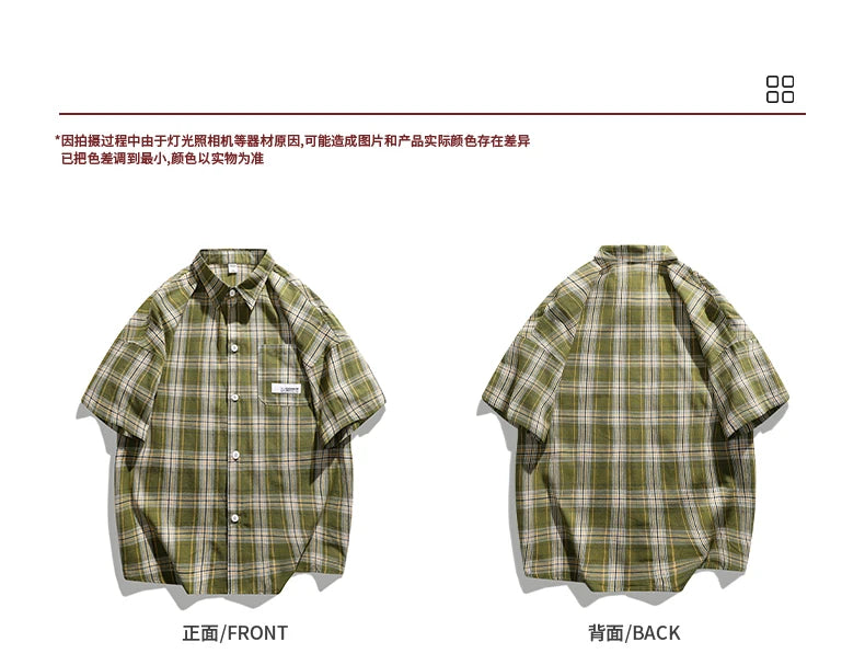 Korean Y2k Streetwear Plaid Shirt Men Shirts 2025 New Summer Fashion Chemise Homme Men's Checkered Shirts Short Sleeve Men Blouse