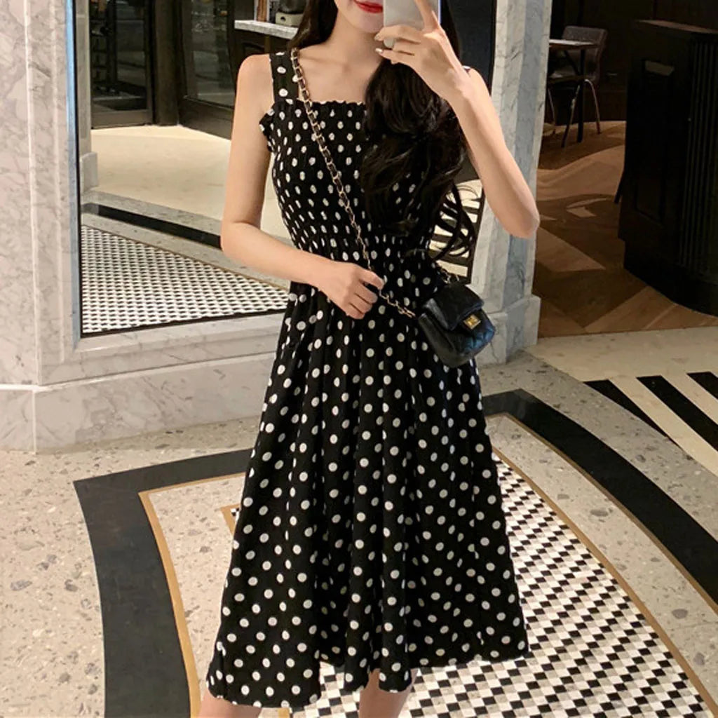 Women's Dresses 2026 Summer Fashion Loose None Sleeve Polka Dot Shoulder Plus Size Casual Dress Sexy Dress
