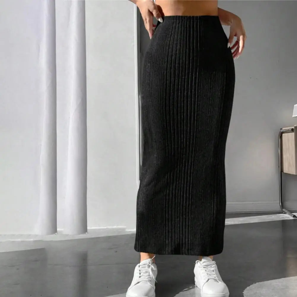 Solid Bodycon Ruched Knitted Long Skirt Women Sexy Black Elastic Elegant High Waist Mermaid Sheath Maxi Skirts Summer Streetwear