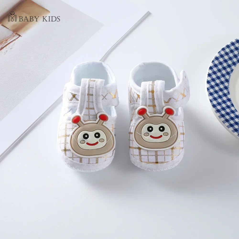 Cotton Newborn Baby Shoes Cartoon Pattern First Walkers for Girl Boy Plaid Soft Sole Walking Sandals 0-12month