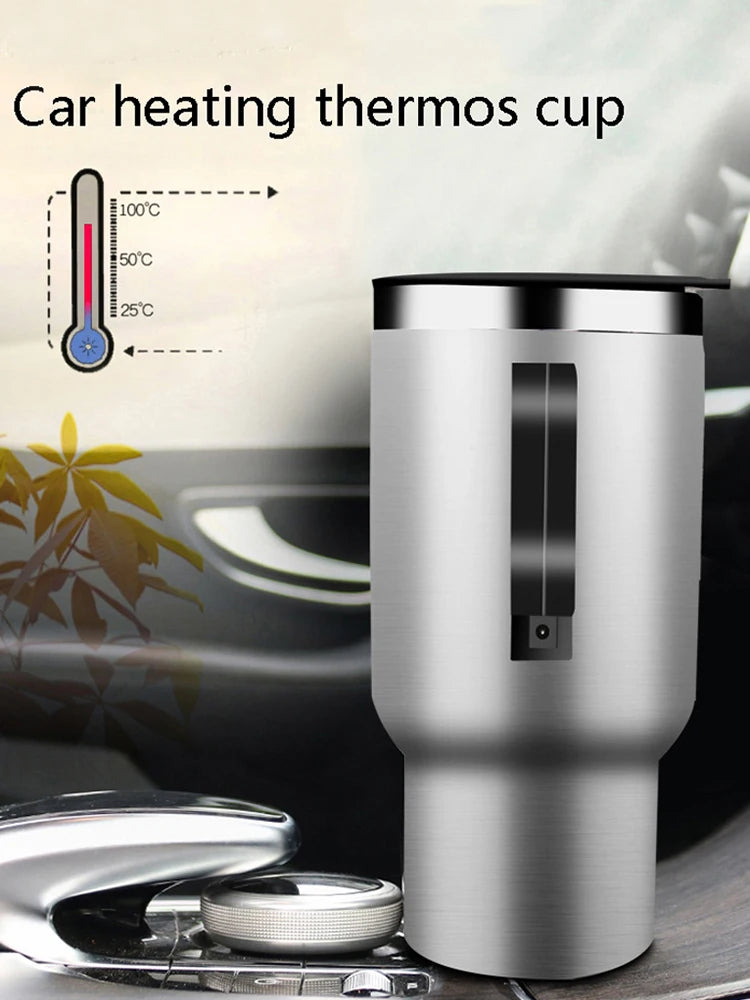 12V 450ml Steel Vehicle Heating Cup Electric Heating Car Kettle Coffee Heated Mug USB Heating Car Coffee Mug Thermos Cup