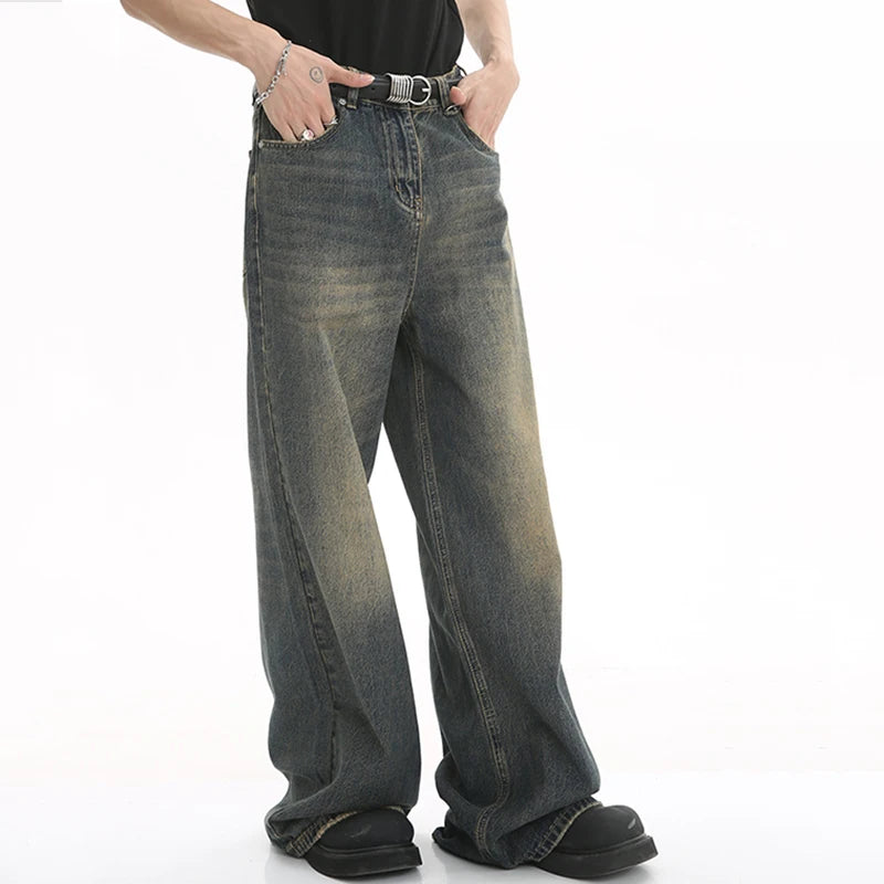 LUZHEN Old Male Pants Autumn Blue Washed Men Denim Jeans Straight Casual Men wear Loose Wide Leg Trousers 2026 New Fashion 9C354