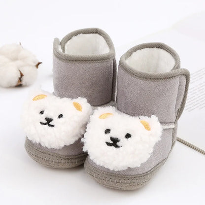 Baywell Cute Cartoon Animal Newborn Baby Boots Winter Plush Snow Booties for Boy Girl Soft Soled Comfortable Warming Shoes