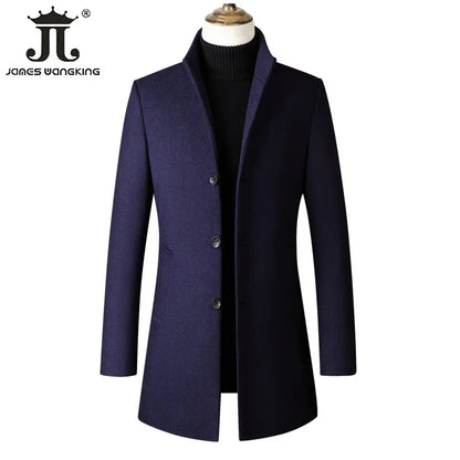 EUR Size S-XXL Autumn Winter Thick Warm Stand-up Collar Woolen Men Coat Business Casual Slim Coat Woolen Jacket Male Windbreaker
