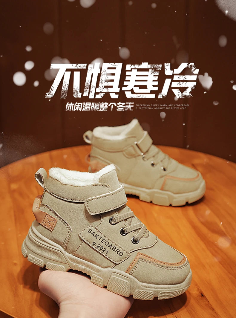 Children's Snow Hiking Boots High Top Plus Velvet Thickening Shoes For Boys Girls Outdoors Walking Fashion Sports Wear-resistant