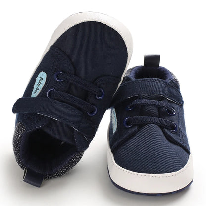 Lucky Blue Newborn Infant Toddler Boy Girl Casual Breathable Soft Cloth Bottom  Anti-slip PU Leather First Walkers Canvas Shoes