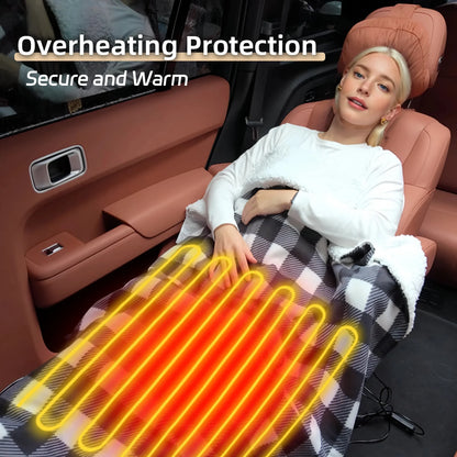 Heated Car Blanket 12-Volt Electric Blanket for Car, Truck, SUV, RV, Portable Heated Throw for Camping Red Black White Plaid