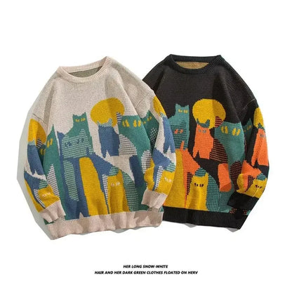 Men Spring Oversized Harajuku Sweater Vintage Cartoon  Anime Knitted Men's Rock Hip Hop Rap Pullover Women Home Fashion Sweater