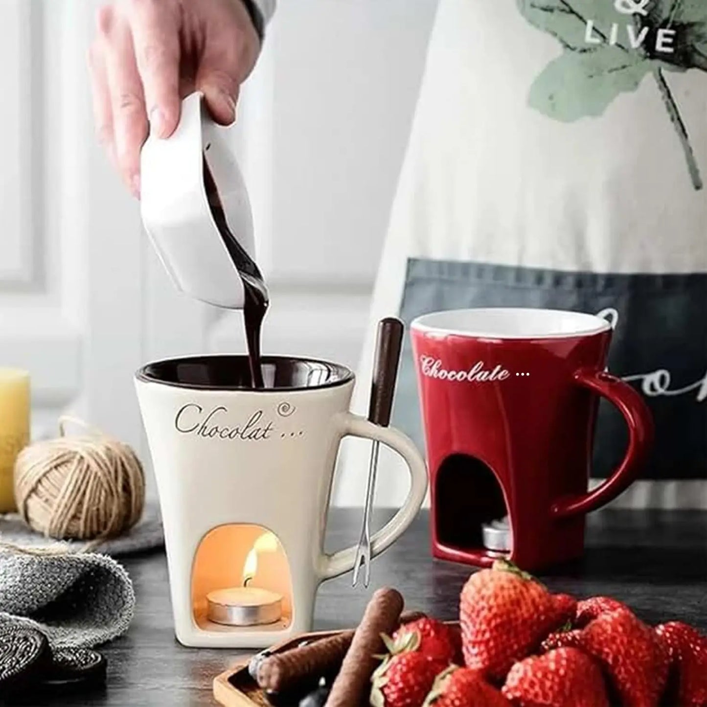 Hot Chocolate Fondue Mug Ceramic Mini Chocolate Melting Cup Butter Warmer Heating Tableware Creative Household Drinking Utensils