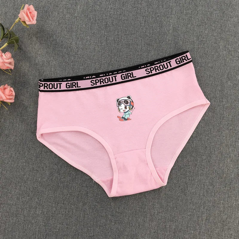 3Pcs New Fashion Cartoon Printing Letter Edge Girl Cotton Underwear Student Boxer Underwear Girls Triangle Underwear 8-16 Years