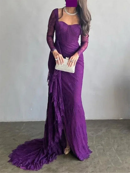 2026 New Long Dresses for Party Evening Formal Bodycon Summer Clothes Women Autumn Summer Lace Floor-Length Dress