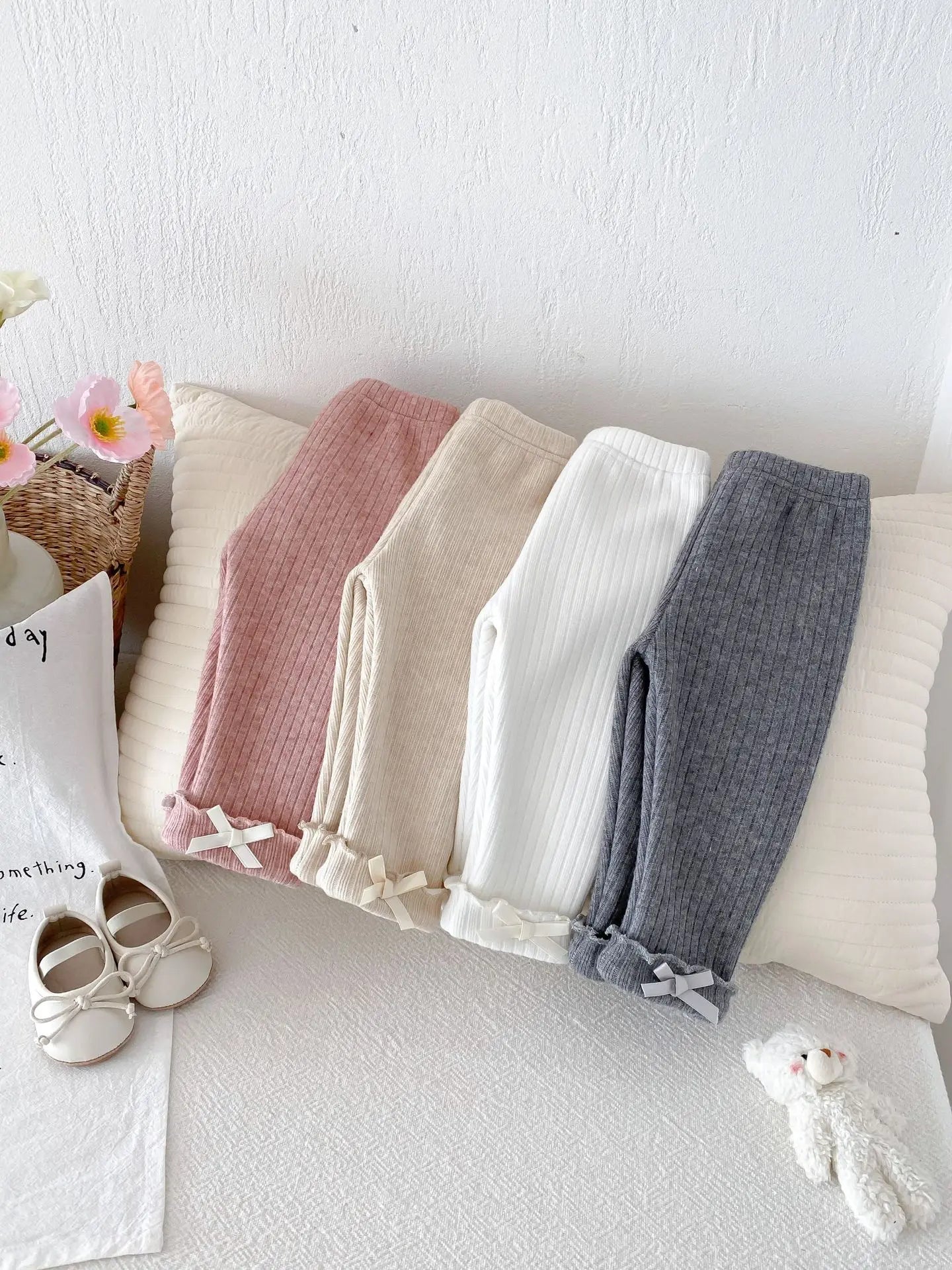 2025 Winter New Baby Plus Velvet Thick Leggings Cotton Girls Cute Bow Warm Trousers Infant Fleece Casual Pants Toddler Clothes