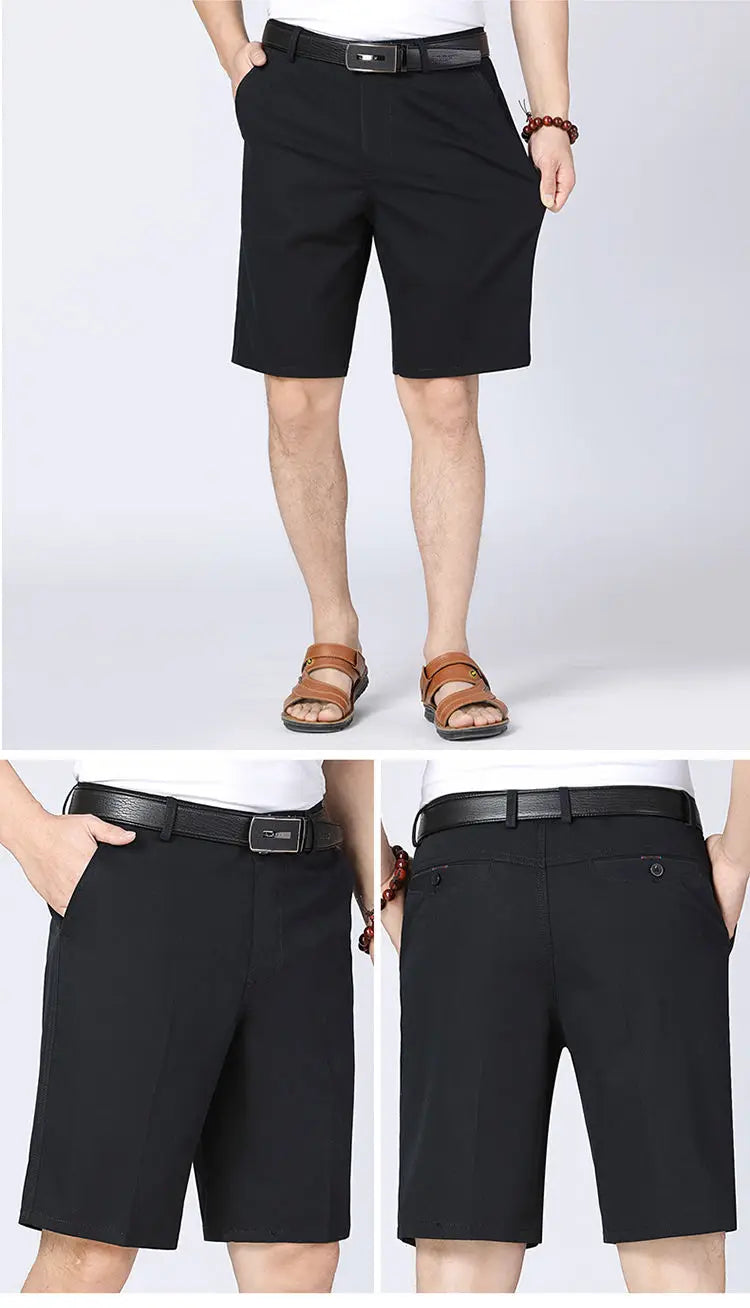 Classic Mens Cotton Shorts Men Stretch Casual Shorts Bermuda Knee Shorts Golf Sports Summer Cool Breathable Shorts Khaki Beige