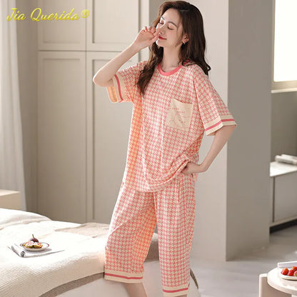 SUKAE M-5XL Cool Modal Woman's Pajamas Summer Plus Size Calf-length Pijamas Casual Knee-length Home suits Women's Capris Sleepwear