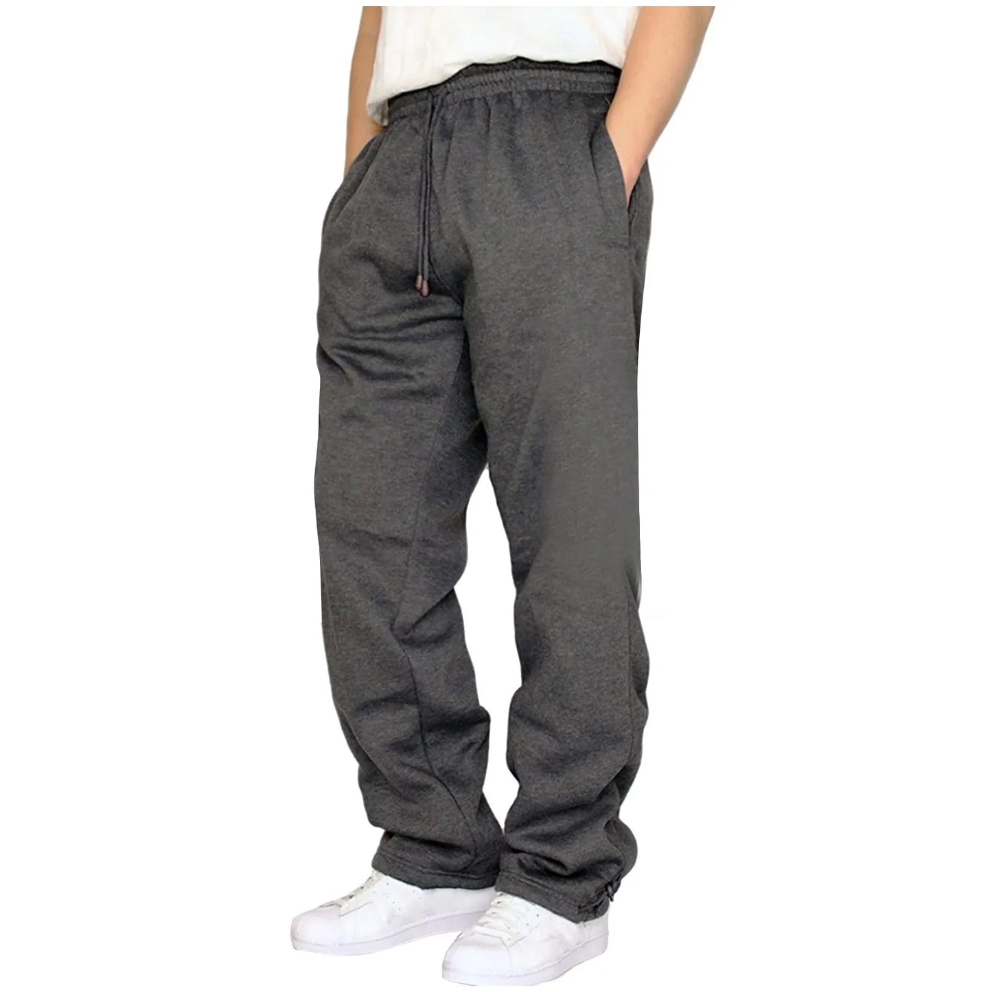 Black Plain Sweatpants Straight Leisure Workout Trousers Bottoms Baggy Men's Autumn Winter Trousers Sportswear Pantalone's