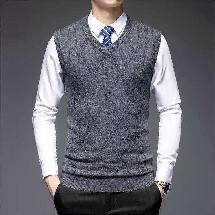 2026 New Trend Men's Business Casual Pullover Wear Warm Sleeveless Wool Knitted Sweater Vest Tops