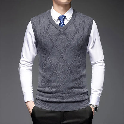 2026 New Trend Men's Business Casual Pullover Wear Warm Sleeveless Wool Knitted Sweater Vest Tops