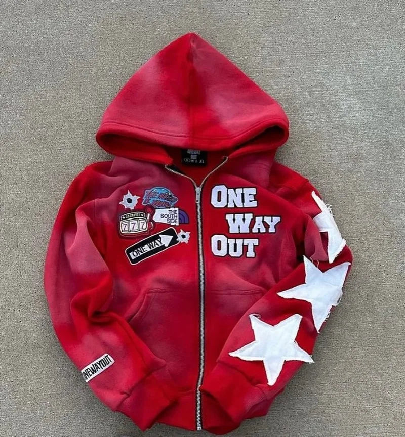 Harajuku Hip Hop High Street embroidery zipper hoodie men Y2k 2026 fall new jacket American retro punk oversized sweatshirt