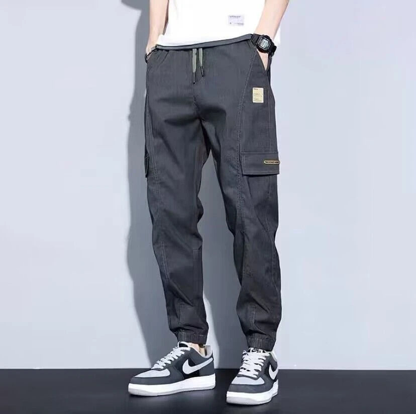 Men Pants Soft Fabric Multi Pockets Elastic Waist Spring Summer Cargo Pants Wear-resistant Jogger Trousers Simple Clothes