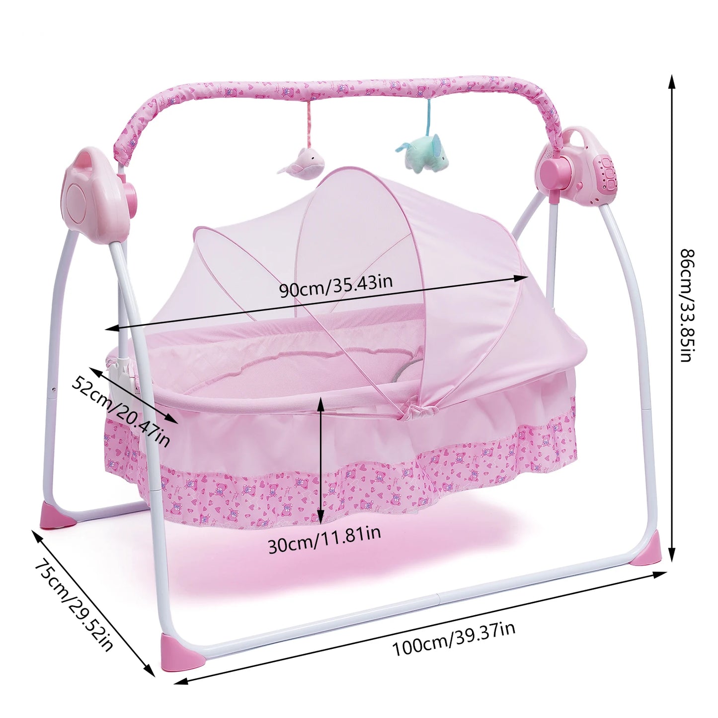 5 Gears Electric Auto-Swing Baby Crib Cradle Sleep Bed Infant Rocker + Net Music Bluetooth Music Adjustable+ Mat