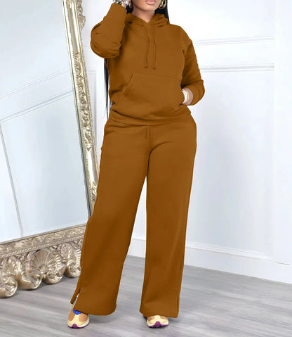 Women Sport Two Piece Outfit Winter Casual 2 Piece Set Hoodies Tops Wide Leg Pants Set Women Tracksuit