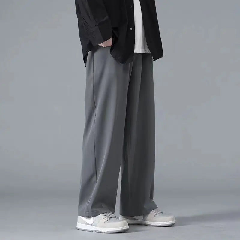 2026 Spring New Solid Color Straight Pants Man Elastic Waist Loose Casual Harajuku Trousers Japanese Style Thin Style Clothes