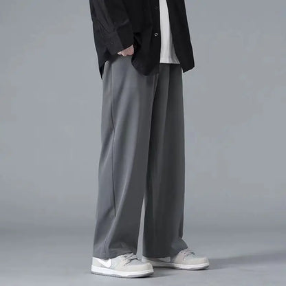 2026 Spring New Solid Color Straight Pants Man Elastic Waist Loose Casual Harajuku Trousers Japanese Style Thin Style Clothes