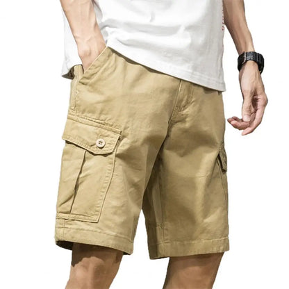 Multi Pockets Button Flying Summer Shorts Mid Rise Solid Color Straight Cargo Shorts Streetwear