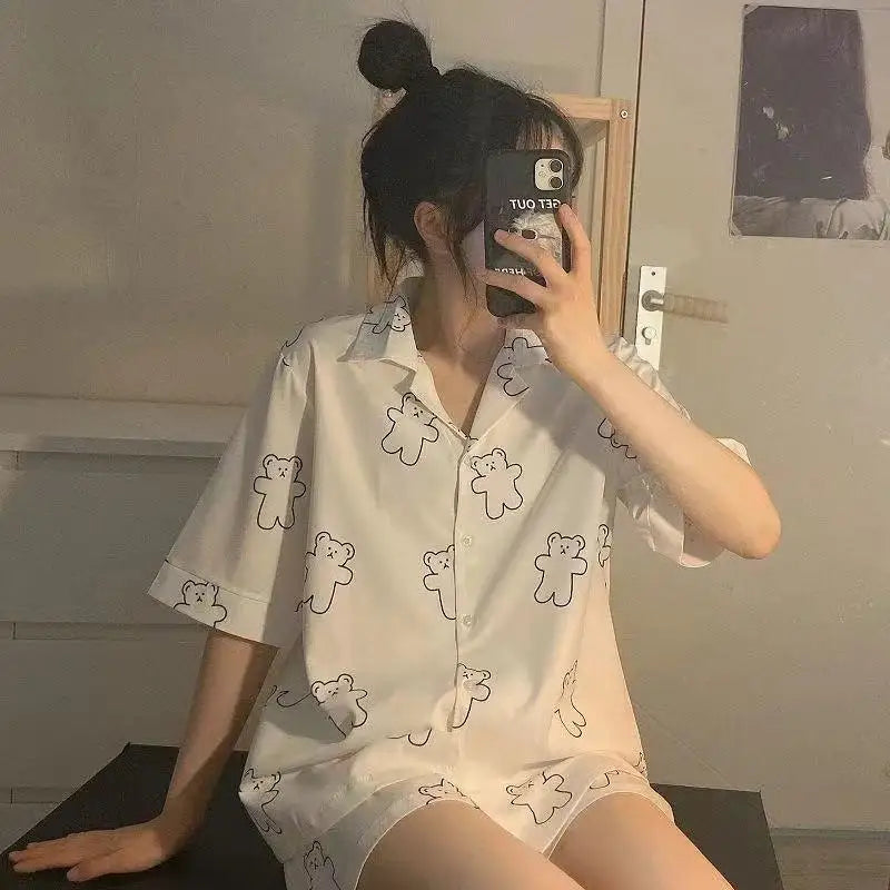 New Women Sleepwear Cartoon Pajamas Female Short  Pants Short Sleeved Summer Spring Loungewear Fashion Home Clothing Home wear