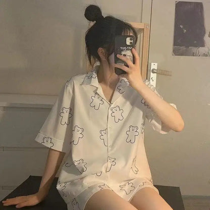 New Women Sleepwear Cartoon Pajamas Female Short  Pants Short Sleeved Summer Spring Loungewear Fashion Home Clothing Home wear