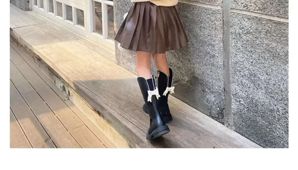 Long Boots for Girls and Children 2026 New Winter Long Leather Boots Princess Foreign Girls Plus Cashmere Shoes