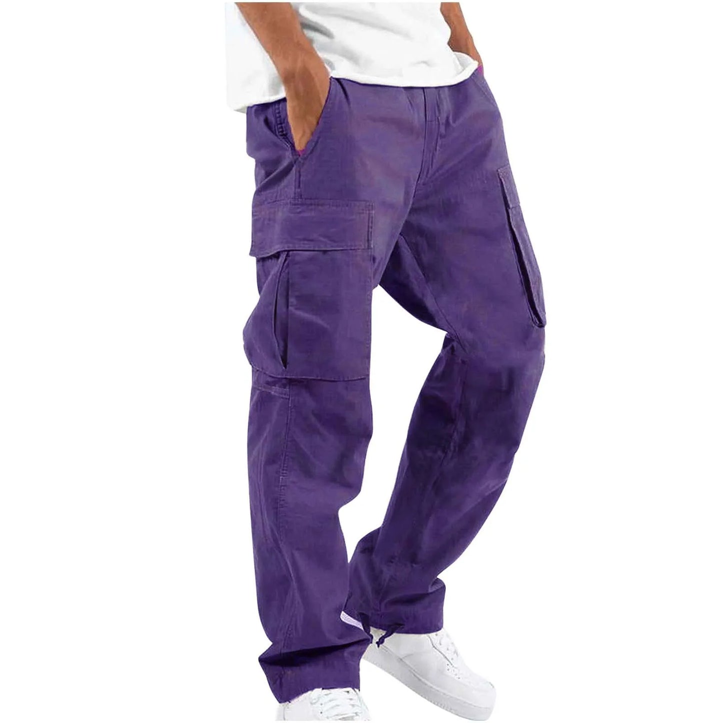 2026 new Men Spring Casual Trousers Solid Color Multi-Pocket Loose Straight Sports Fitness Pants Outdoor Cargo Pants Men