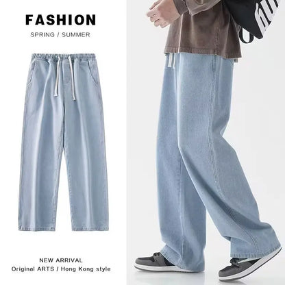 2026 Hot Selling Korean Men's Casual Long Denim Classic Men's Straight Leg High Street Denim Wide Leg Pants