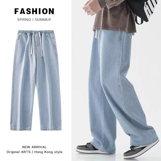 2025 Hot Selling Korean Men's Casual Long Denim Classic Men's Straight Leg High Street Denim Wide Leg Pants